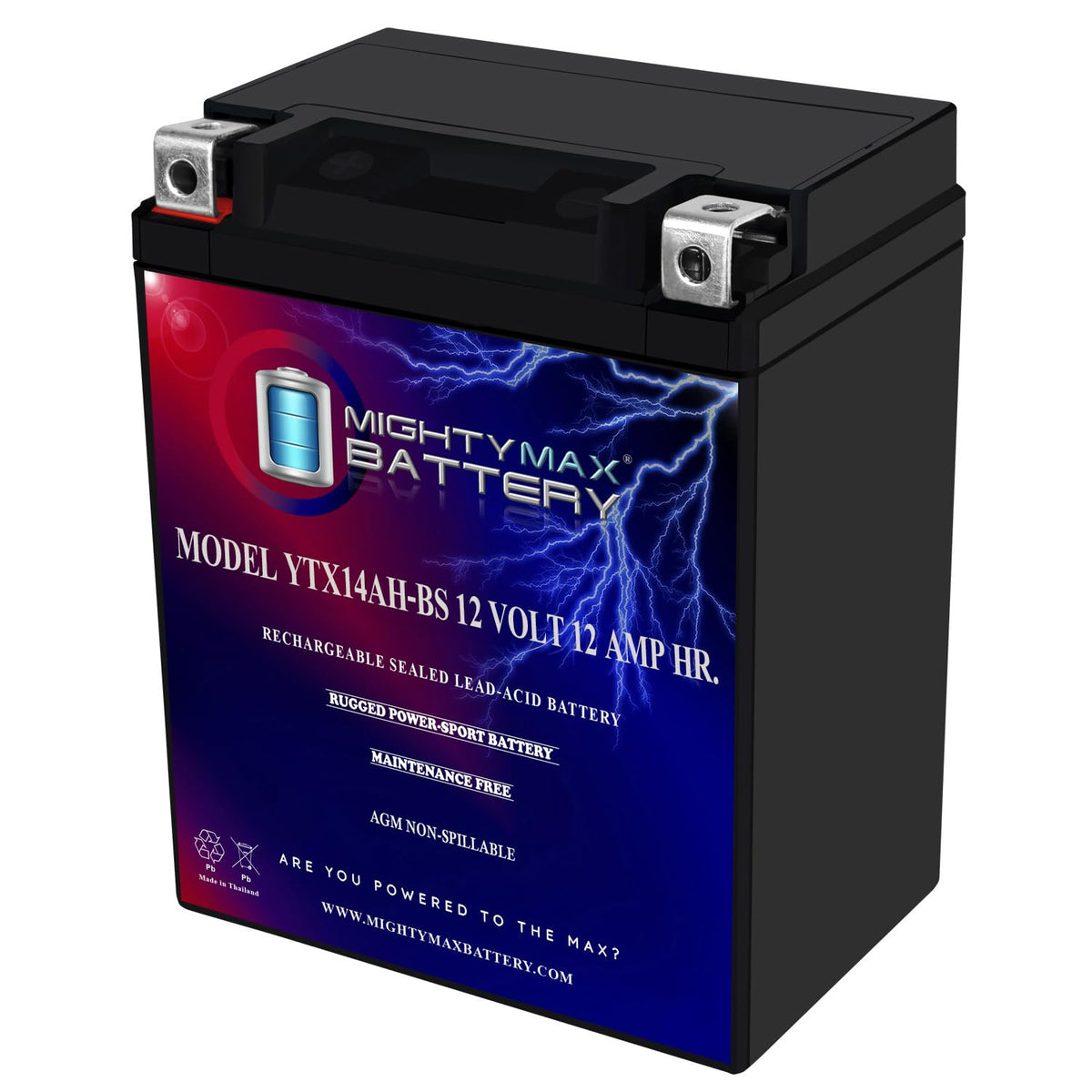 Mighty Max Battery YTX14-BS - 12 Volt 12 AH, 200 CCA, Rechargeable Maintenance Free SLA AGM Motorcycle Battery Jansha Store