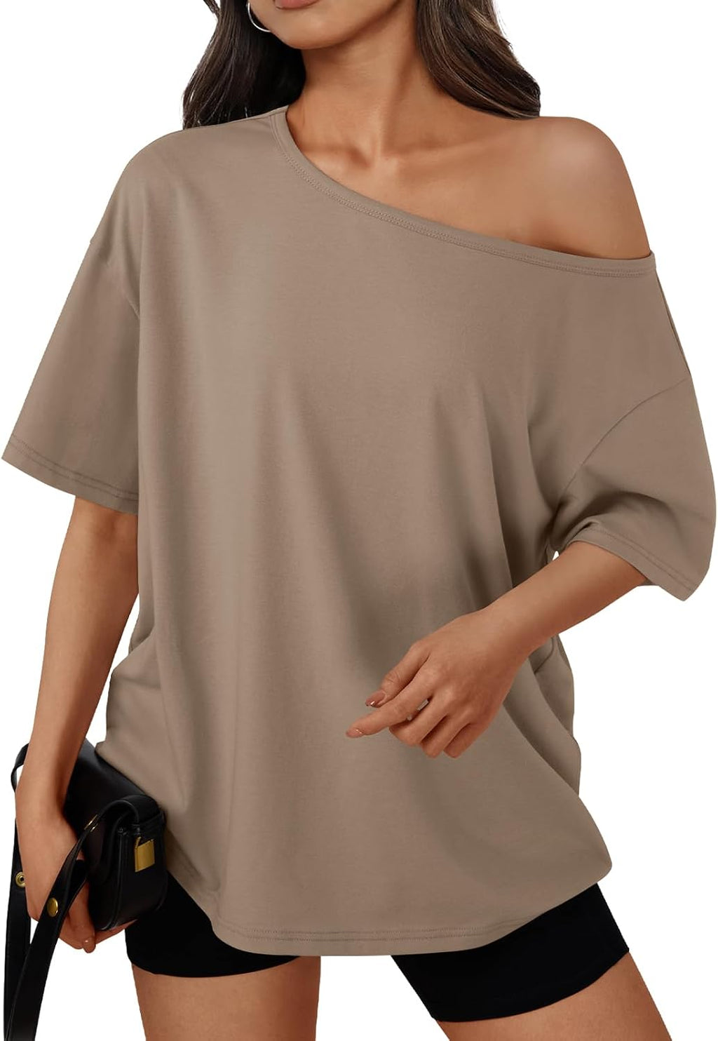 Trendy Queen Womens Off the Shoulder Tops Oversized Summer T-Shirts 2026 Jansha Store