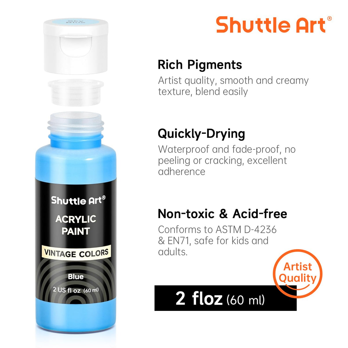 Shuttle Art Acrylic Paint, 36 Colors Acrylic Paint Set with Brushes & Palette, 2oz/60ml Bottles, Rich Pigments Non-toxic for Artists Kids & Adults, Painting on Canvas Rocks Ceramic Wood Jansha Store