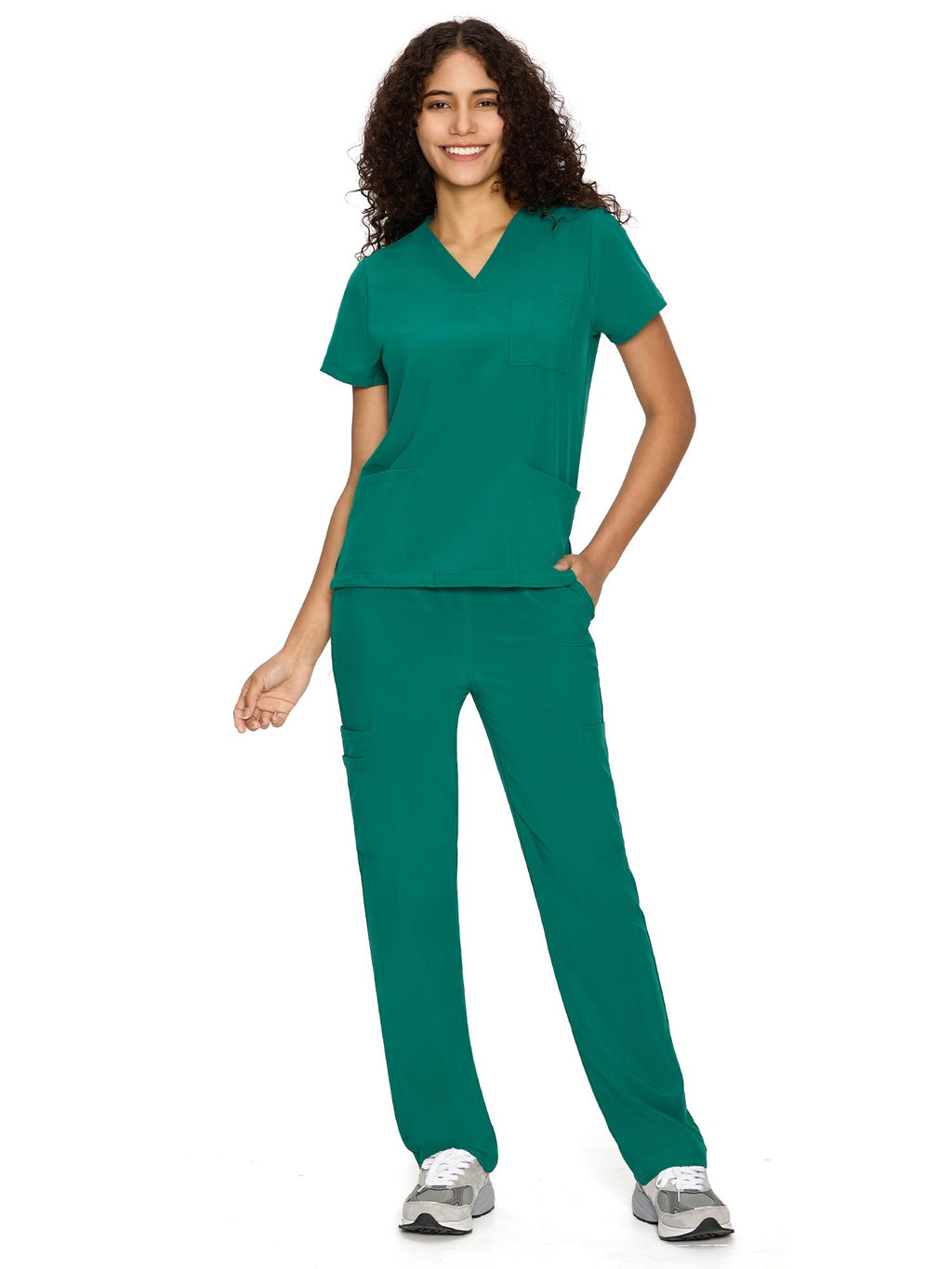COZYFIT Scrubs for Women Set - V-Neck & Straight Leg Pants with 9 Pockets Jansha Store