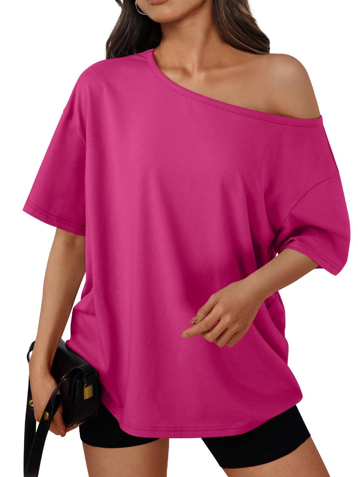 Trendy Queen Womens Off the Shoulder Tops Oversized Summer T-Shirts 2026 Jansha Store