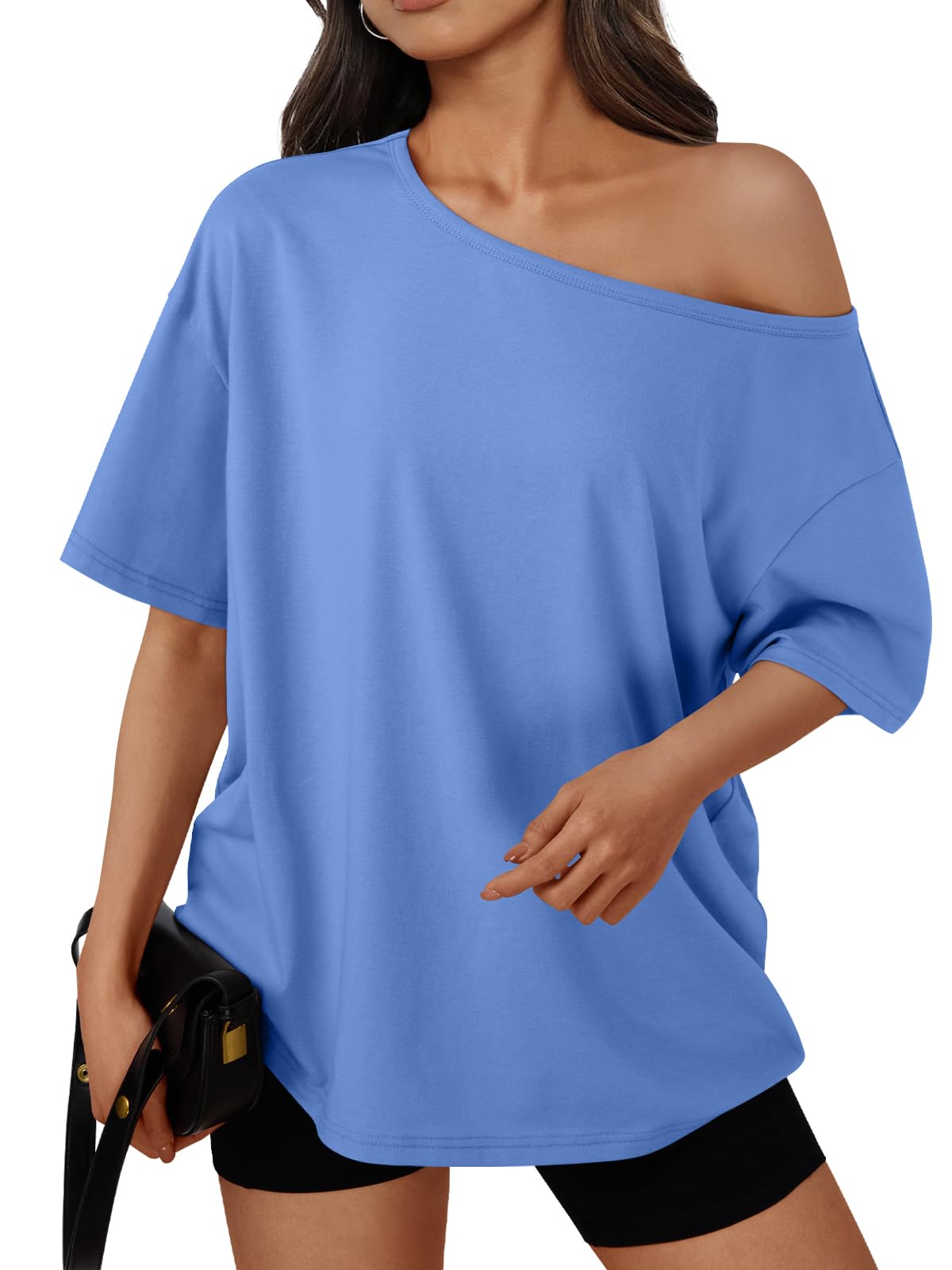 Trendy Queen Womens Off the Shoulder Tops Oversized Summer T-Shirts 2026 Jansha Store