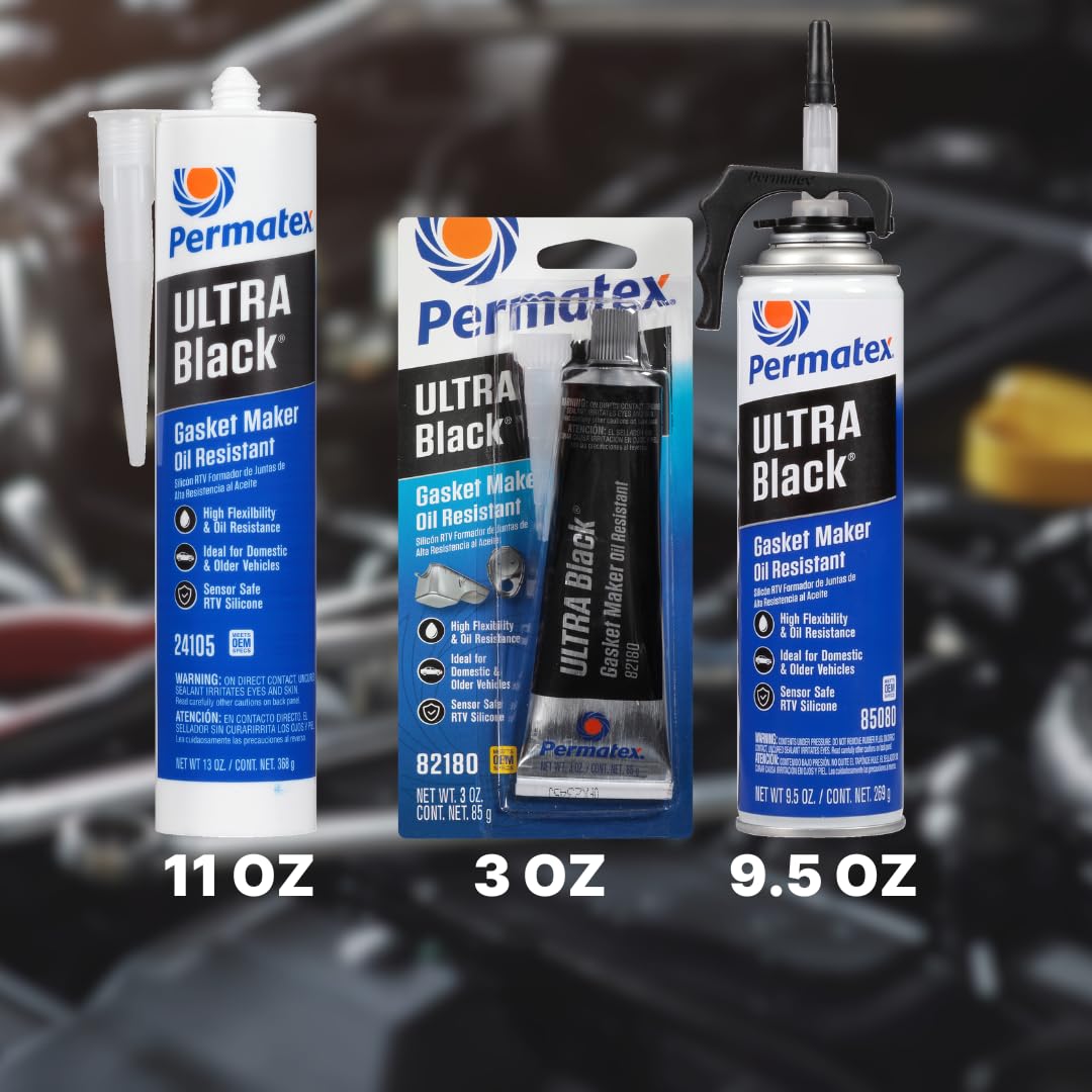 Permatex 82180 Ultra Black Maximum Oil Resistance RTV Silicone Gasket Maker, Sensor Safe and Non-Corrosive, for High Flex and Oil Resistant Applications 3 oz Jansha Store