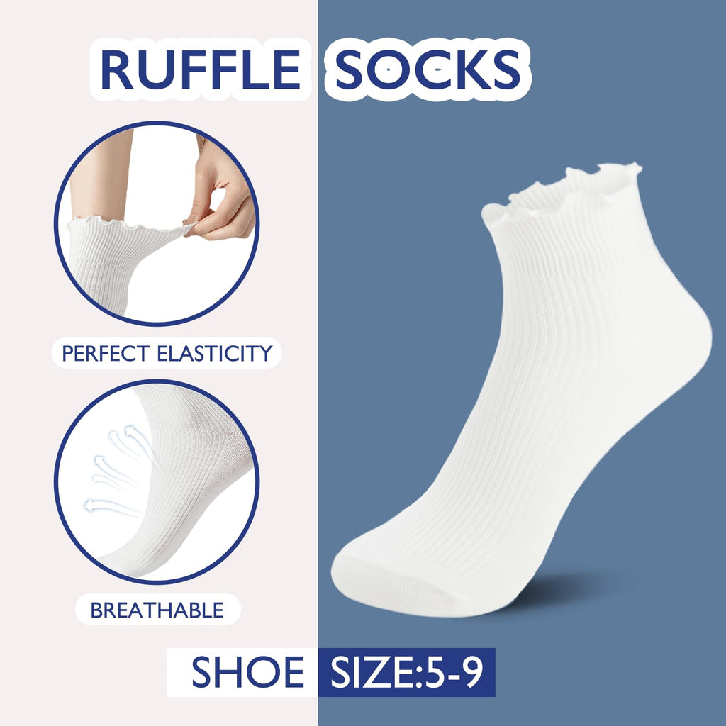 Hstyle 6 Pairs of Ruffle Socks Women, Cute Ruffle Ankle Socks Jansha Store
