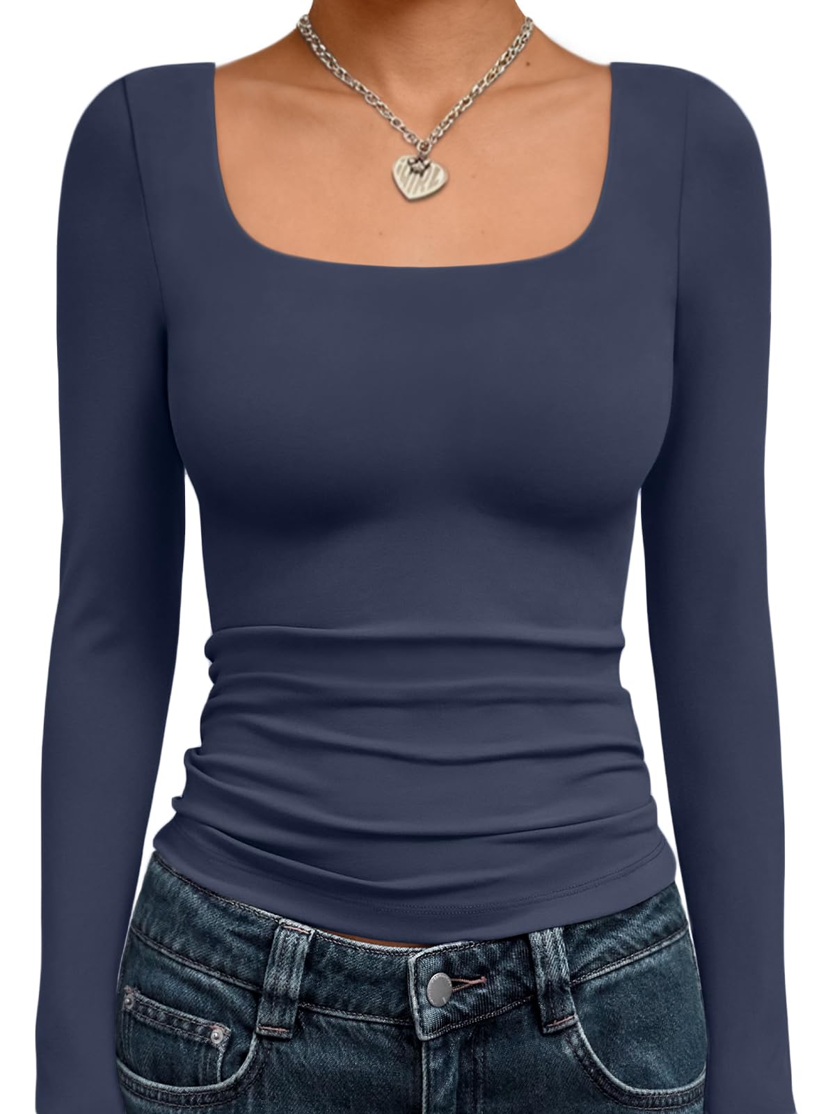 Trendy Queen Womens Square Neck Long Sleeve Shirts Double Lined Fall Tops Jansha Store