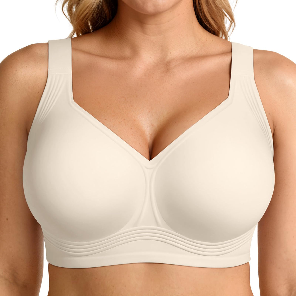 Front and back view of the wireless jelly bra in soft pink