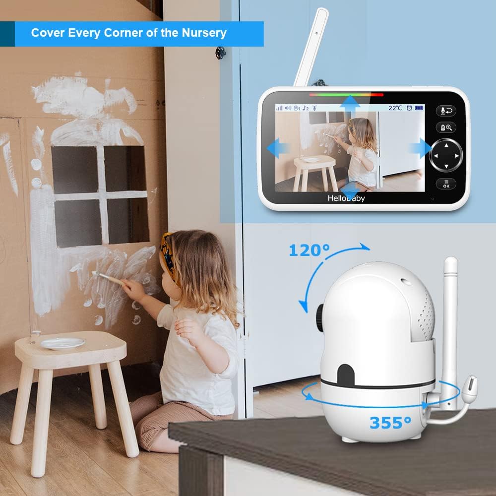 HelloBaby No WiFi Baby Monitor Camera and Audio HB6550, 5" Video Screen Jansha Store