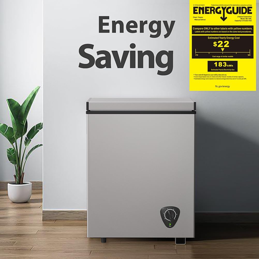 3.5 Cu.Ft Small Chest Freezer, Mini Deep Freezer with Removable Basket, Adjustable Temperature, Free Standing Top Open Door Energy Efficient Compact Freezer for Apartment, Home, Office, Garager，Gray Jansha Store