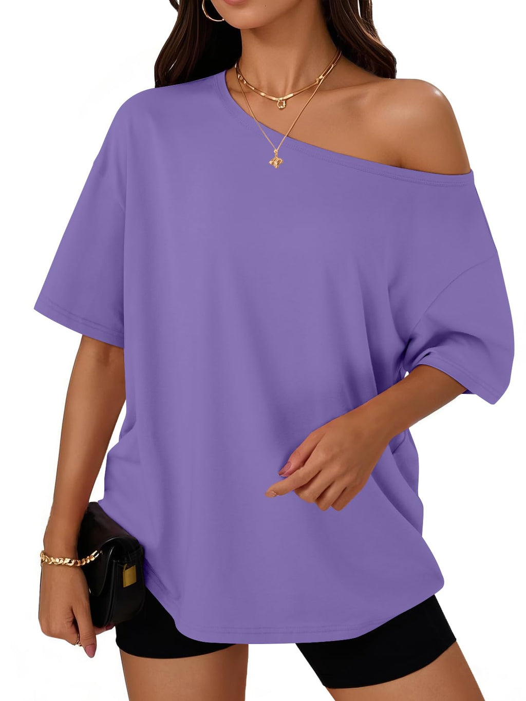 Trendy Queen Womens Off the Shoulder Tops Oversized Summer T-Shirts 2026 Jansha Store