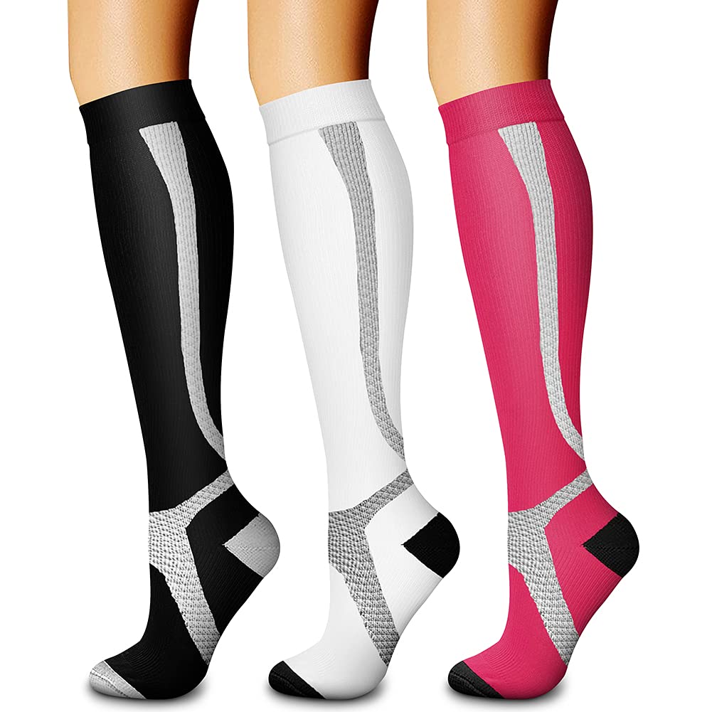 CHARMKING Compression Socks for Women & Men Circulation (3 Pairs) 15-20 mmHg is Best Support for Athletic Running Cycling Jansha Store