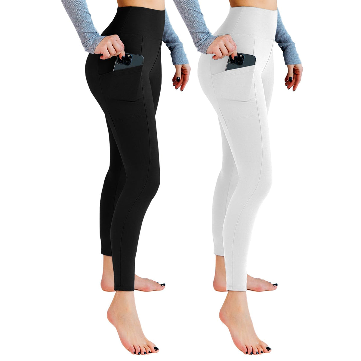 Leafigure 2-Pack High Waist Leggings with Pockets for Women Jansha Store