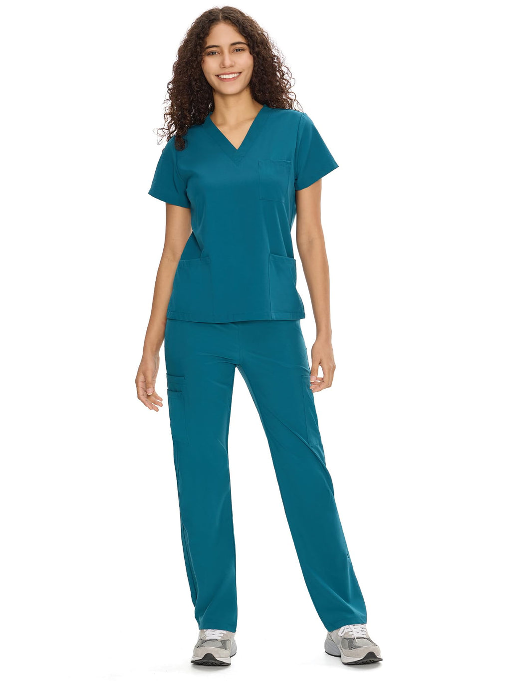 COZYFIT Scrubs for Women Set - V-Neck & Straight Leg Pants with 9 Pockets Jansha Store