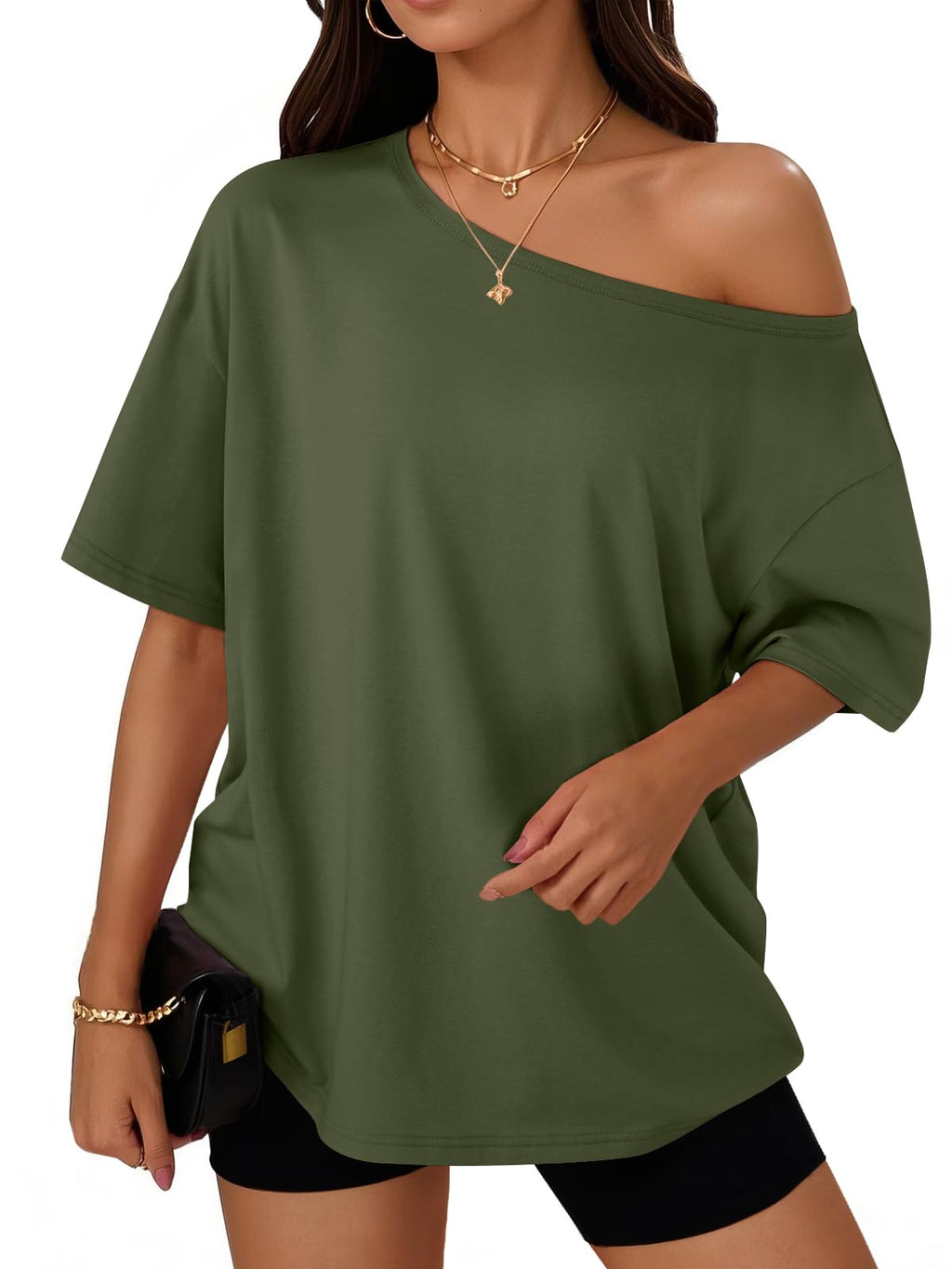 Trendy Queen Womens Off the Shoulder Tops Oversized Summer T-Shirts 2026 Jansha Store