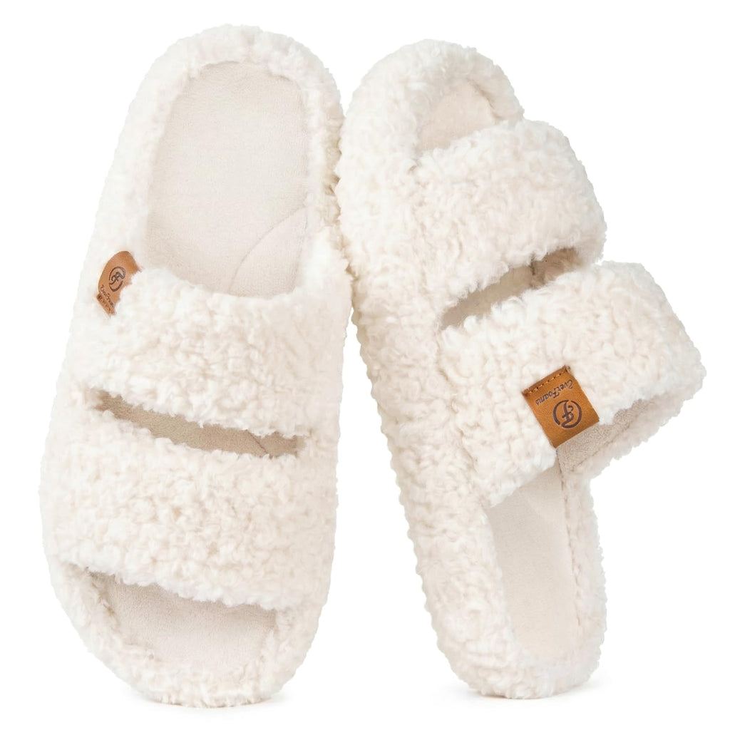 EverFoams Womens Fuzzy Open-toe Slippers Memory Foam Indoor House Shoes Jansha Store