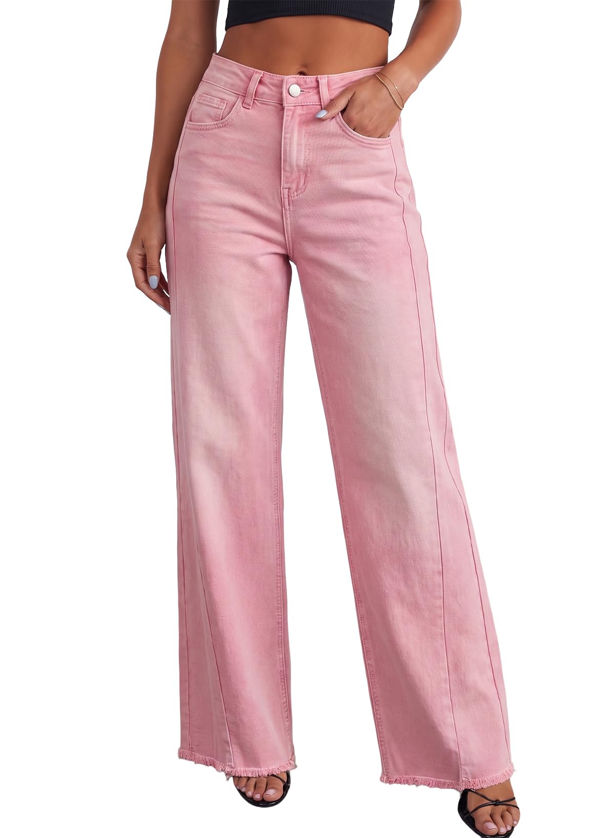 Sidefeel Women's Wide Leg Jeans High Waisted Stretchy Denim Pants Jansha Store