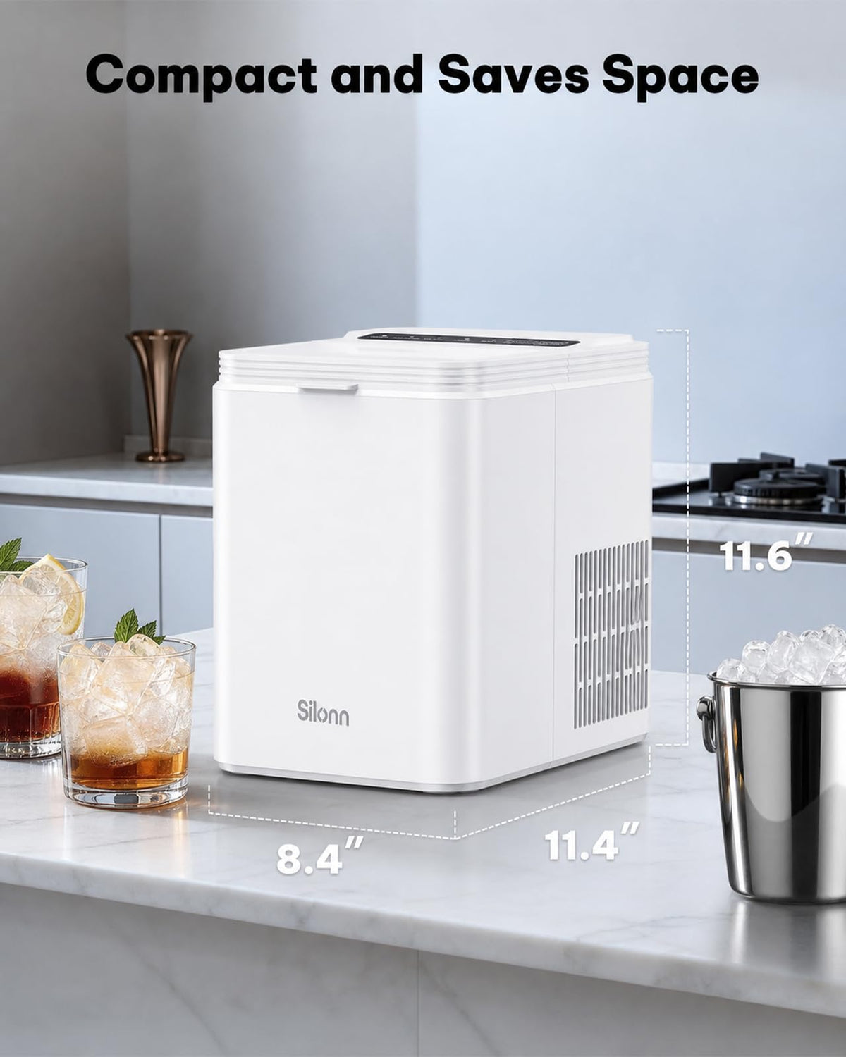 Silonn Ice Maker Countertop, Portable Ice Machine with Carry Handle, Self-Cleaning Ice Makers with Basket and Scoop, 9 Cubes in 6 Mins, 26 lbs per Day, Ideal for Home, Kitchen, Camping, RV Jansha Store