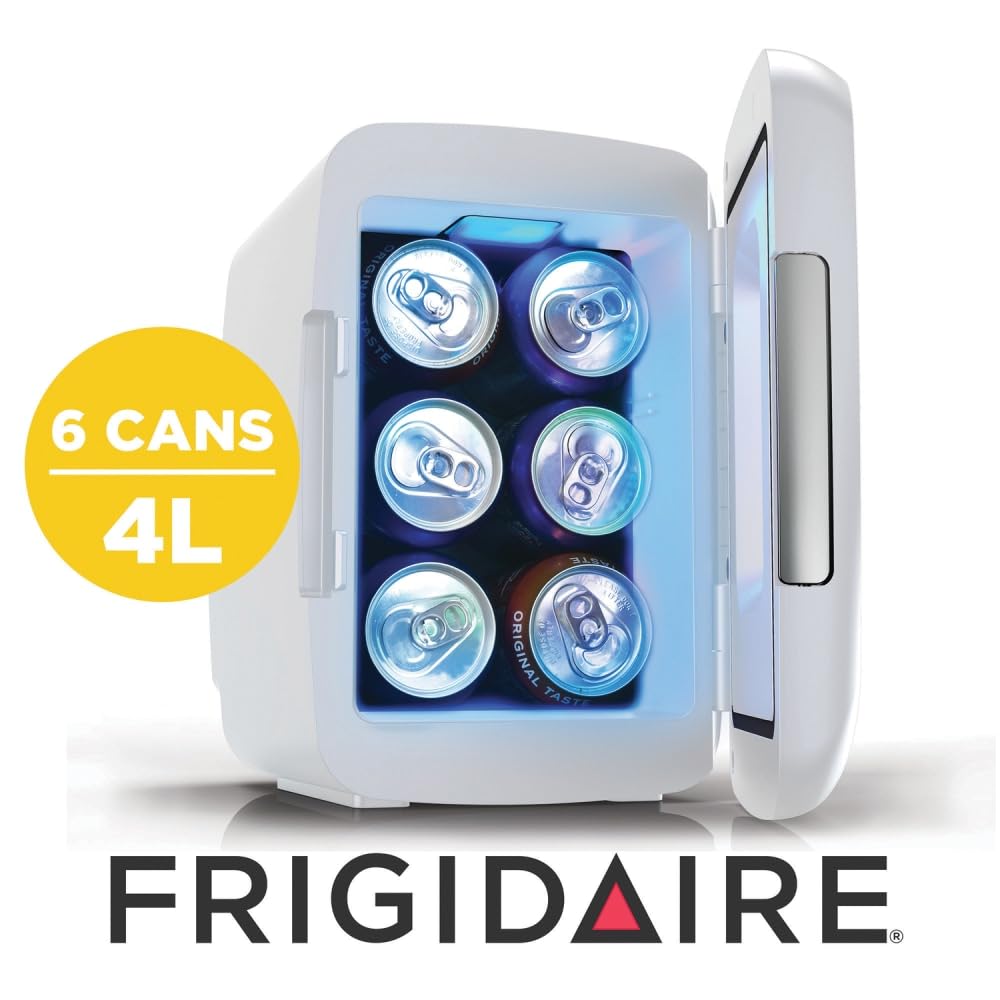 Frigidaire Gaming Light Up Mini Beverage Refrigerator, 6 can, 4 liters, Cooler with large see through door and LED lights Perfect for Gaming Experience, Home, Office, or Cars.12V Charger (Blue) Jansha Store
