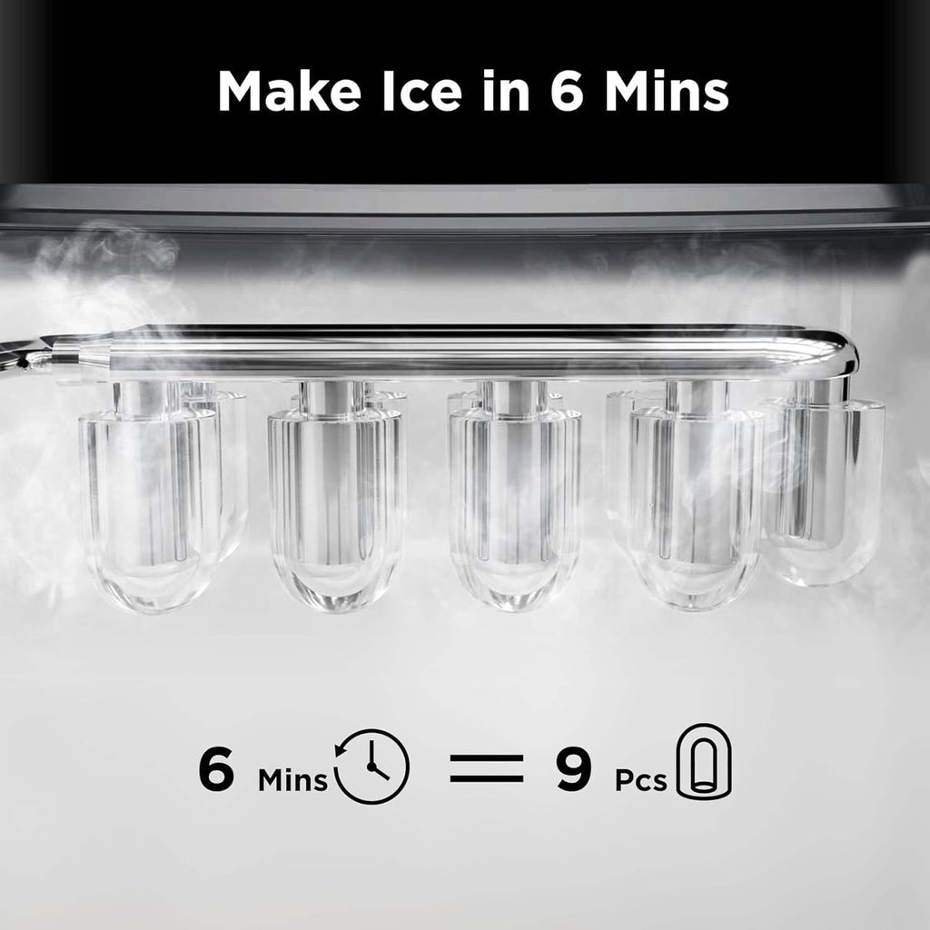 Silonn Ice Maker Countertop, 9 Cubes Ready in 6 Mins, 26lbs in 24Hrs, Self-Cleaning Ice Machine with Ice Scoop and Basket, 2 Sizes of Bullet Ice for Home Kitchen Office Bar Party Jansha Store
