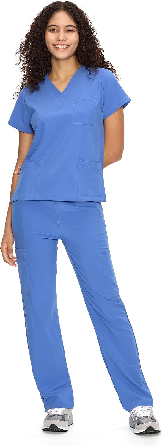 COZYFIT Scrubs for Women Set - V-Neck & Straight Leg Pants with 9 Pockets Jansha Store