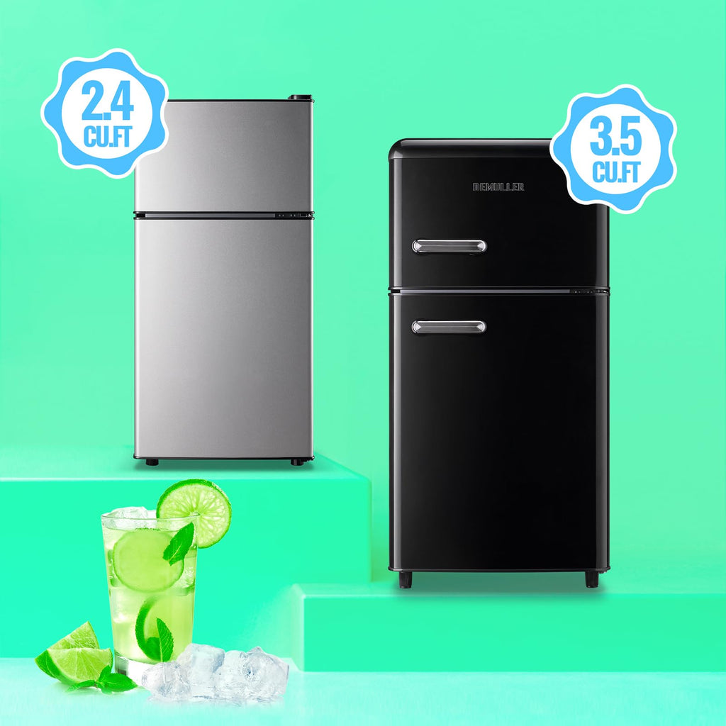 DEMULLER 45L Personal Double‑Door Mini Fridge With Freezer, Black Jansha Store