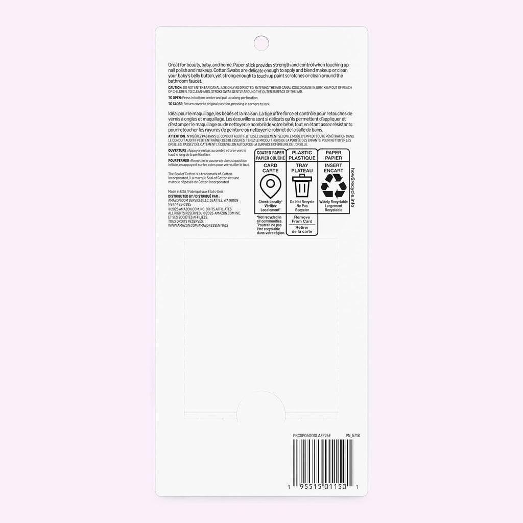Amazon Basics Double-Tipped Cotton Swabs for Personal Hygiene and Baby Care, Cotton, Versatile, 500 Count Jansha Store
