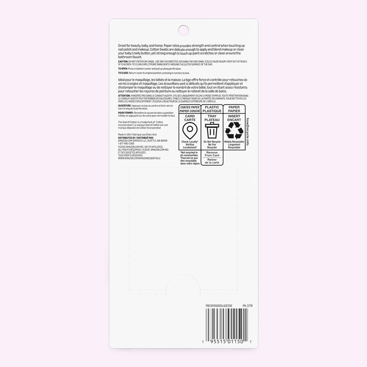 Amazon Basics Double-Tipped Cotton Swabs for Personal Hygiene and Baby Care, Cotton, Versatile, 500 Count Jansha Store