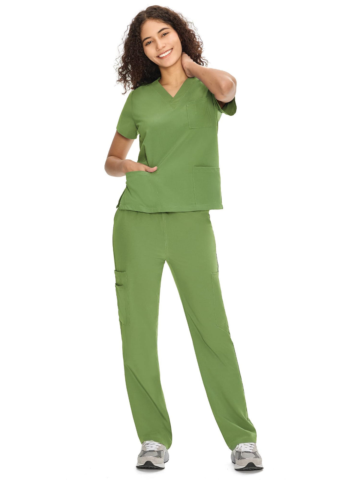 COZYFIT Scrubs for Women Set - V-Neck & Straight Leg Pants with 9 Pockets Jansha Store