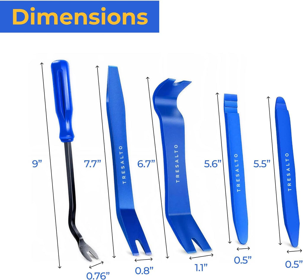 Tresalto Auto Trim Removal Tool Kit - 5 Piece set for Dash, Door Panel, Clip Remover - Scratch-Resist Nylon Pry Tools for Interior Car Trims Work - Panel Prying Tools Included - Blue Jansha Store