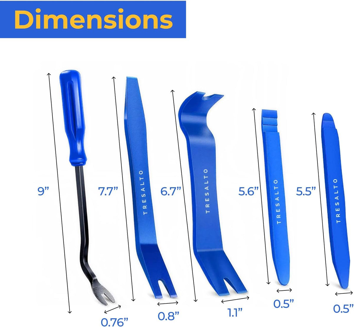 Tresalto Auto Trim Removal Tool Kit - 5 Piece set for Dash, Door Panel, Clip Remover - Scratch-Resist Nylon Pry Tools for Interior Car Trims Work - Panel Prying Tools Included - Blue Jansha Store