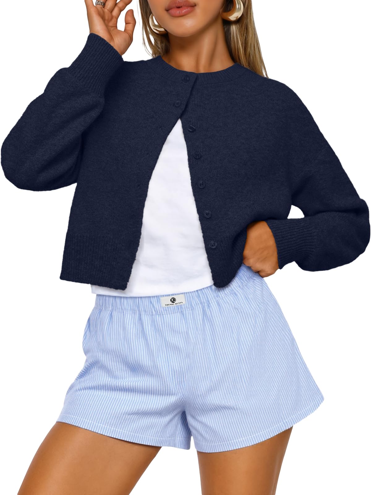 Trendy Queen Cropped Cardigan Sweaters for Women Fall Fashion Clothes 2026 Jansha Store