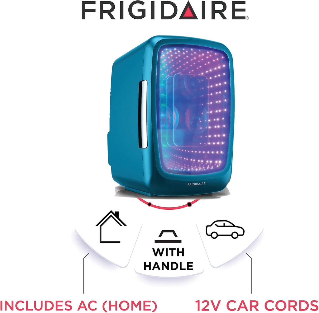 Frigidaire Gaming Light Up Mini Beverage Refrigerator, 6 can, 4 liters, Cooler with large see through door and LED lights Perfect for Gaming Experience, Home, Office, or Cars.12V Charger (Blue) Jansha Store