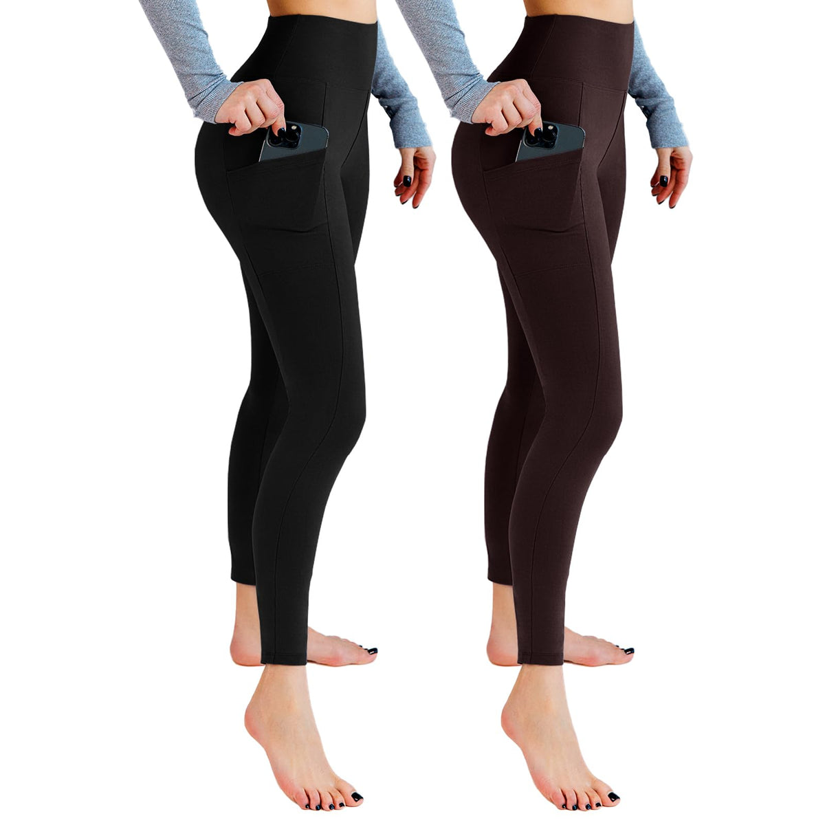 Leafigure 2-Pack High Waist Leggings with Pockets for Women Jansha Store