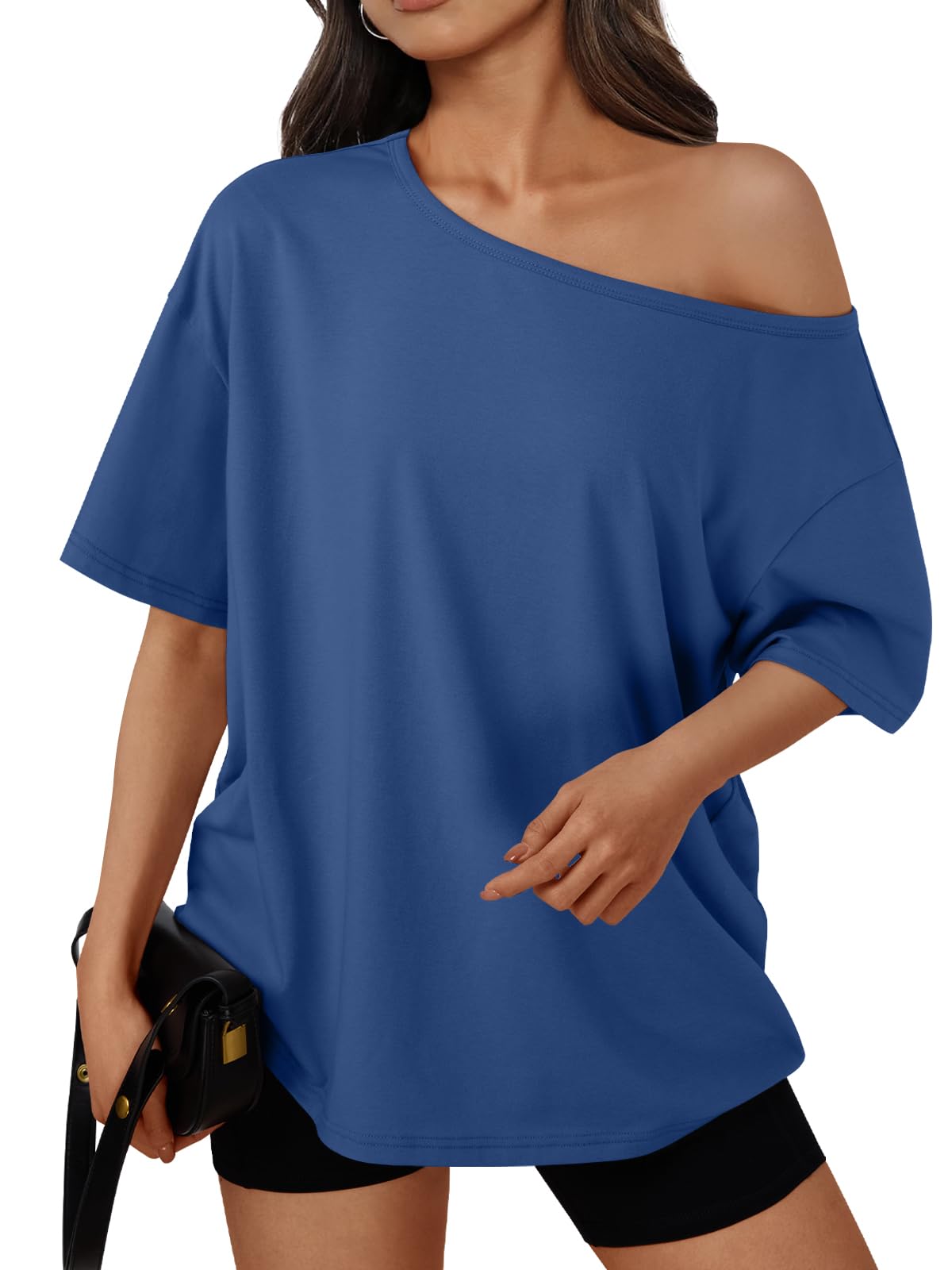 Trendy Queen Womens Off the Shoulder Tops Oversized Summer T-Shirts 2026 Jansha Store
