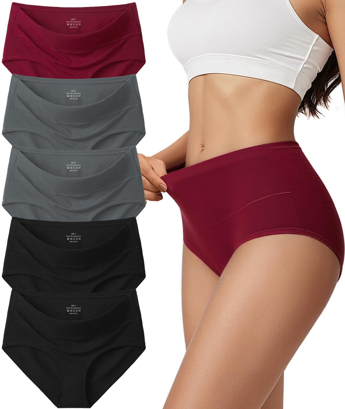 Vevmon Cotton Underwear for Women High Waisted Soft Ladies Panties 5 Pack Jansha Store