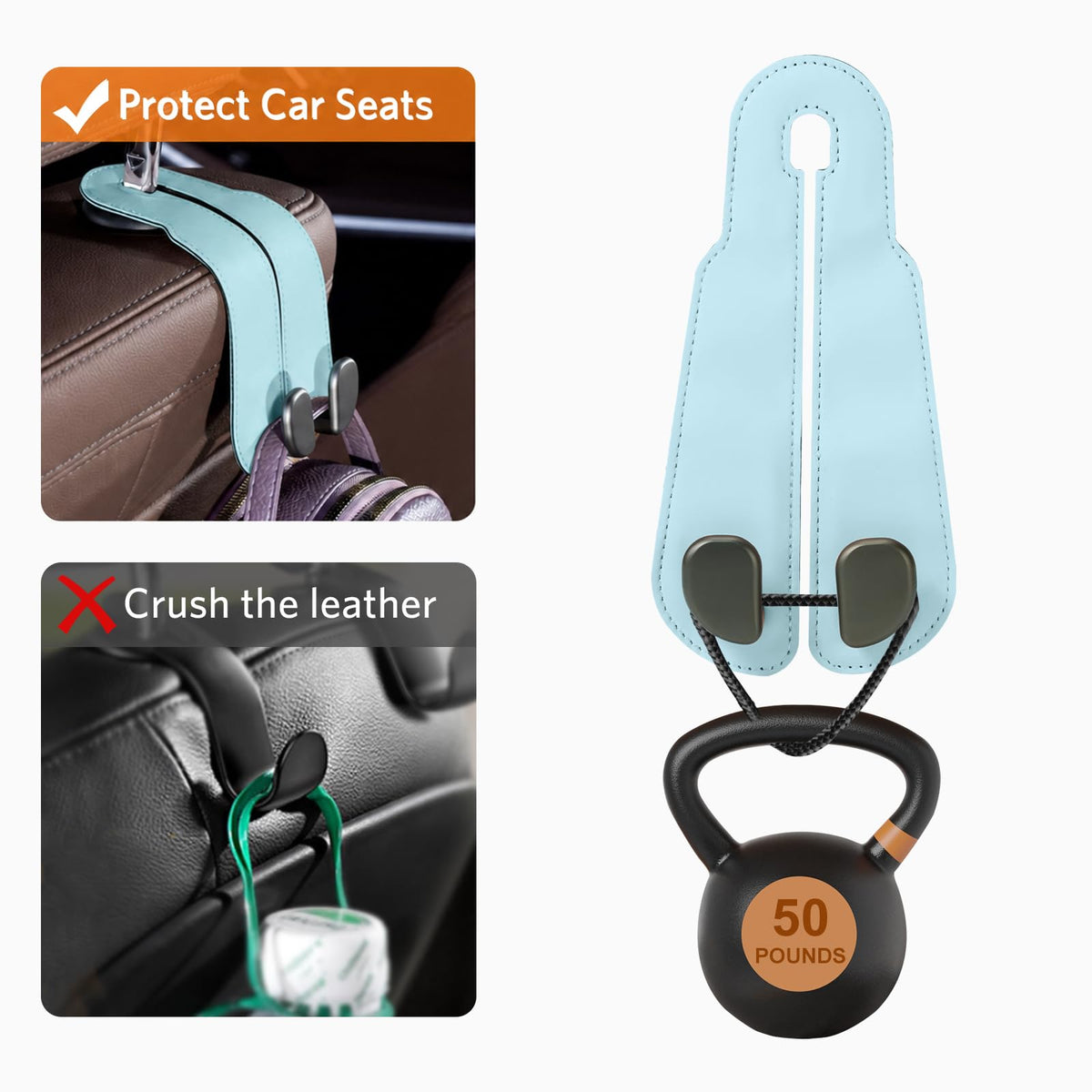 CoBak Purse Hook for Car - Universal Premium Stitched Leather and Aluminum-Magnesium Alloy Double Car Seat Back Storage Hook for Purses, Handbags, Bags (2 Pack),Black Jansha Store