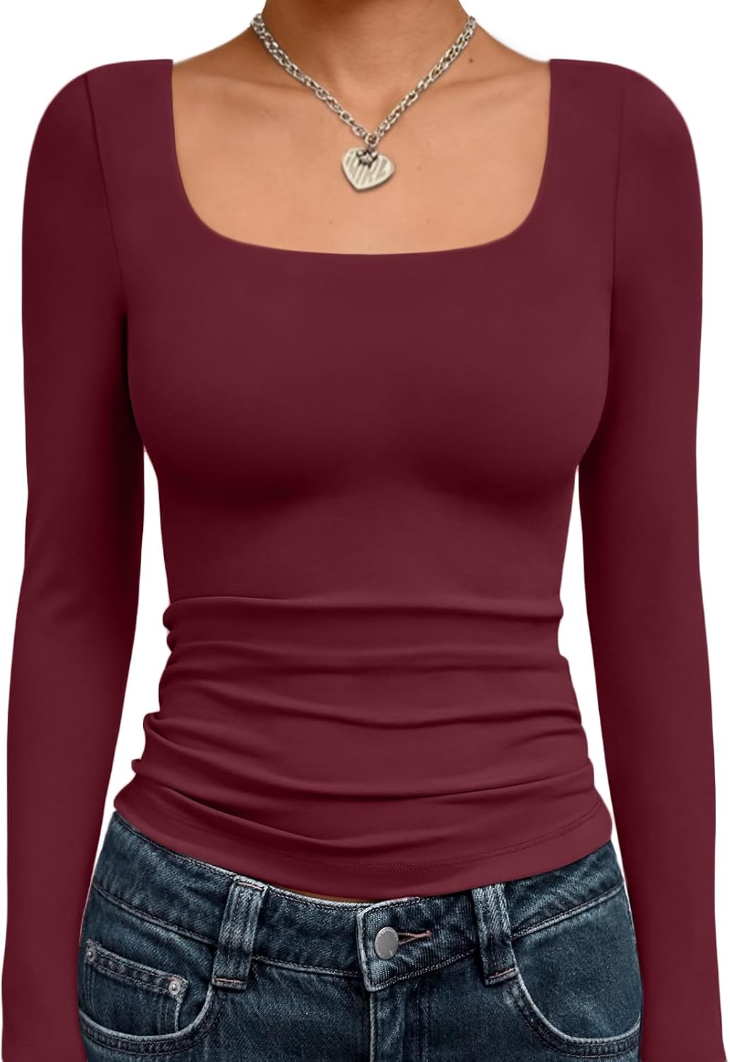 Trendy Queen Womens Square Neck Long Sleeve Shirts Double Lined Fall Tops Jansha Store