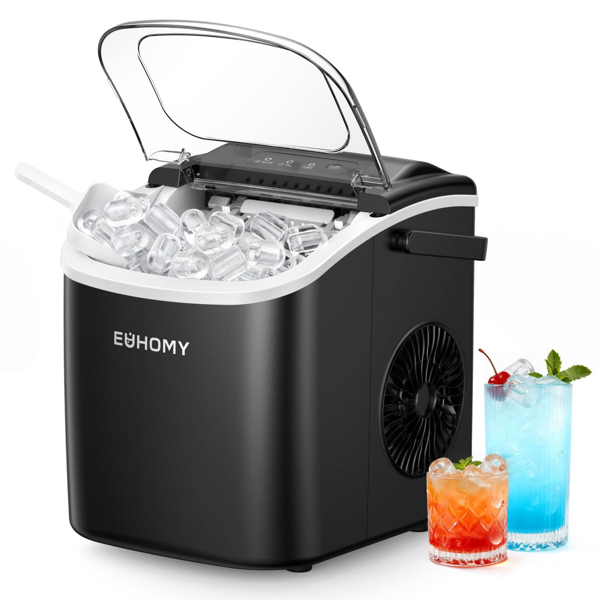 EUHOMY Countertop Ice Maker Machine with Handle, 26lbs in 24Hrs, 9 Ice Cubes Ready in 6 Mins, Auto-Cleaning Portable Ice Maker with Basket and Scoop, for Home/Kitchen/Camping/RV. (Black) Jansha Store