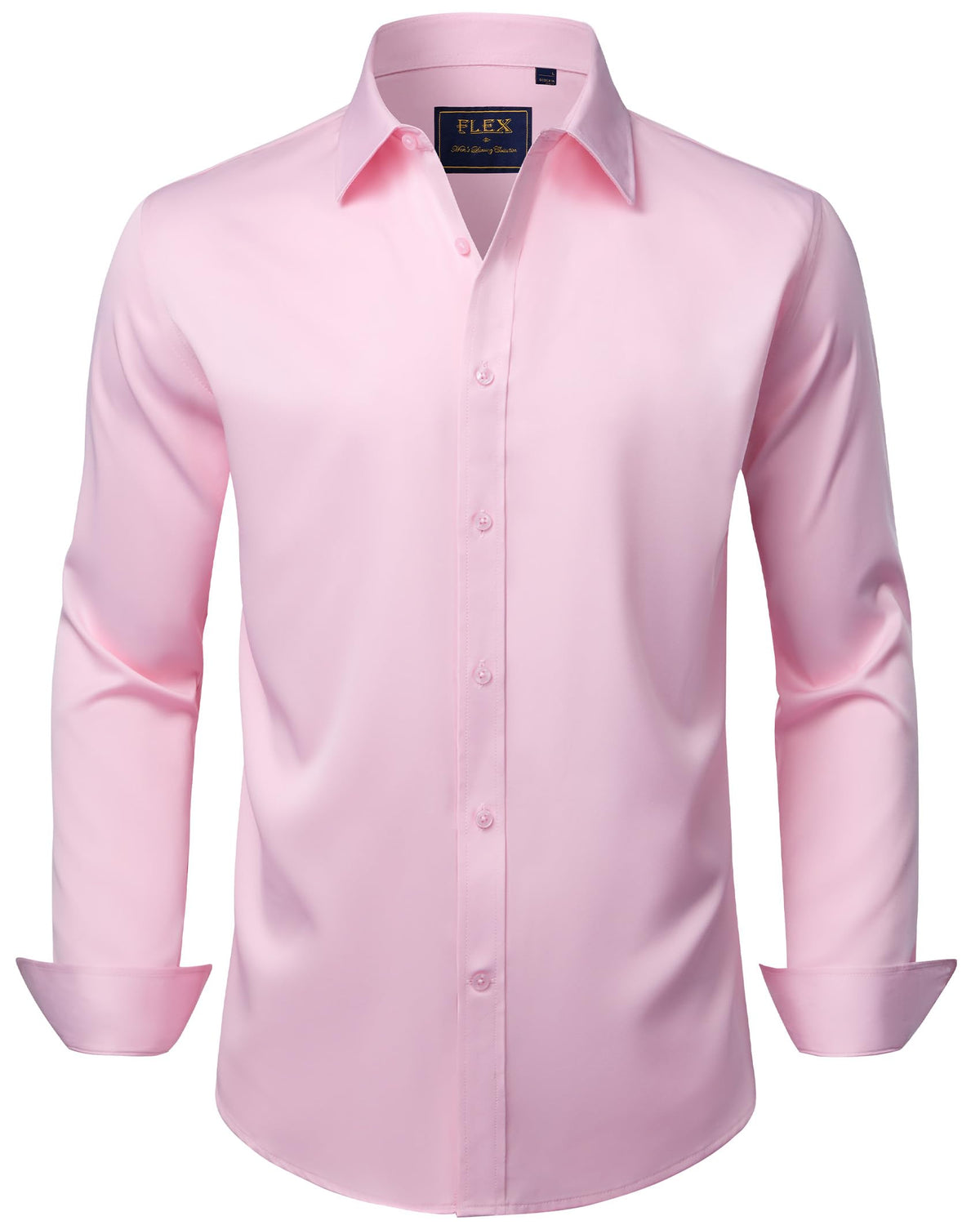 Back view of the men's solid stretch dress shirt showing the yoke and fit