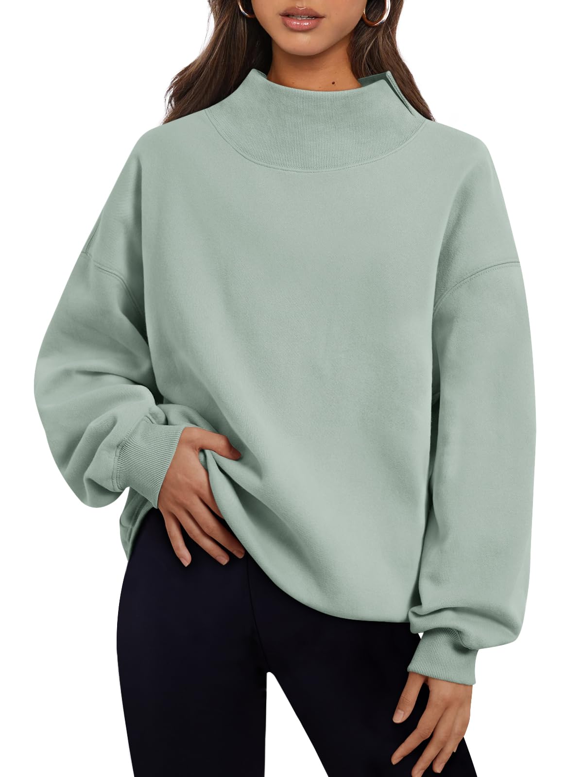 Trendy Queen Womens Mock Neck Sweatshirts Oversized Pullover Fall Outfits Jansha Store