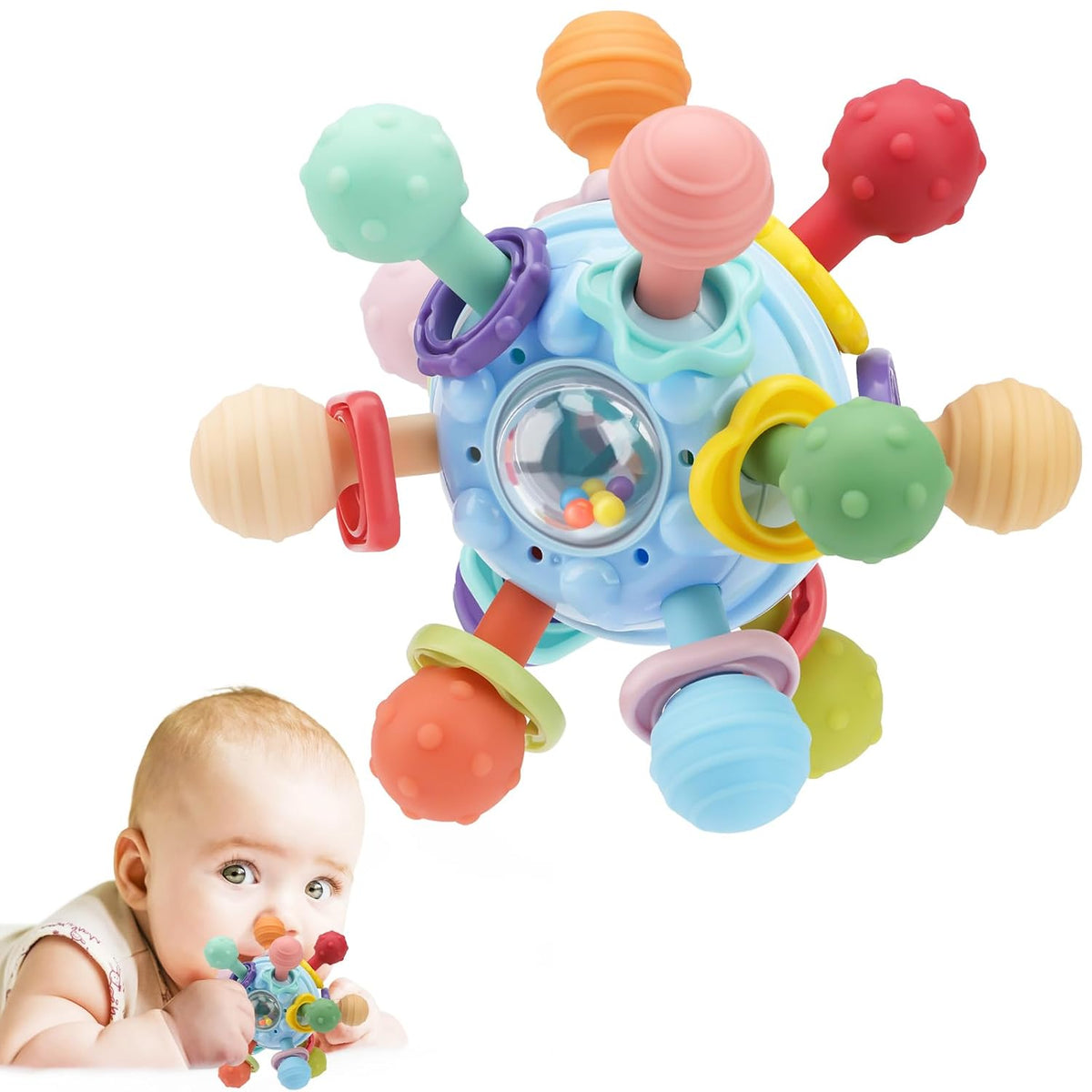 Baby Montessori Sensory Teething Toy 0-6 6-12 Months, Teether Ball & Rattle Jansha Store