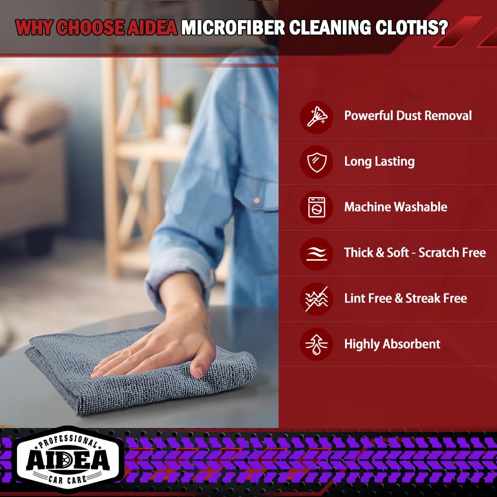AIDEA Microfiber Cleaning Cloth-50PK, Microfiber Towels for Cars, 12"×12" Jansha Store