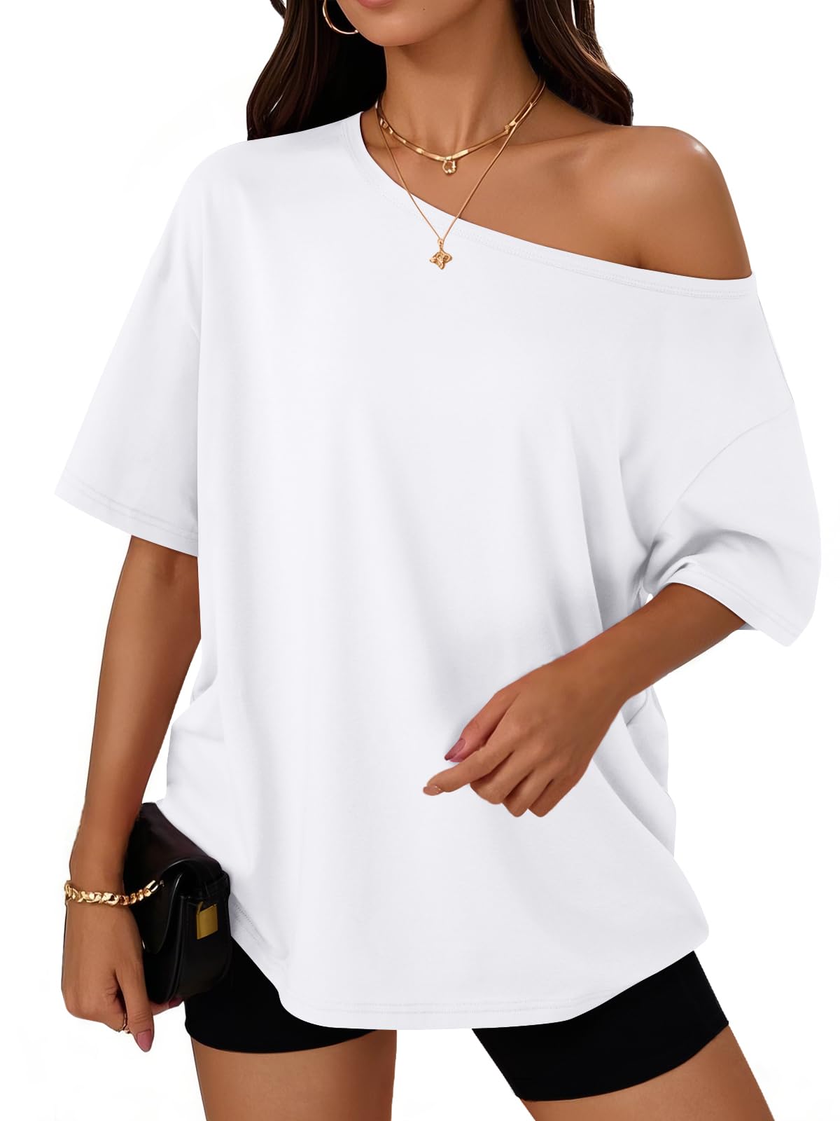 Trendy Queen Womens Off the Shoulder Tops Oversized Summer T-Shirts 2026 Jansha Store