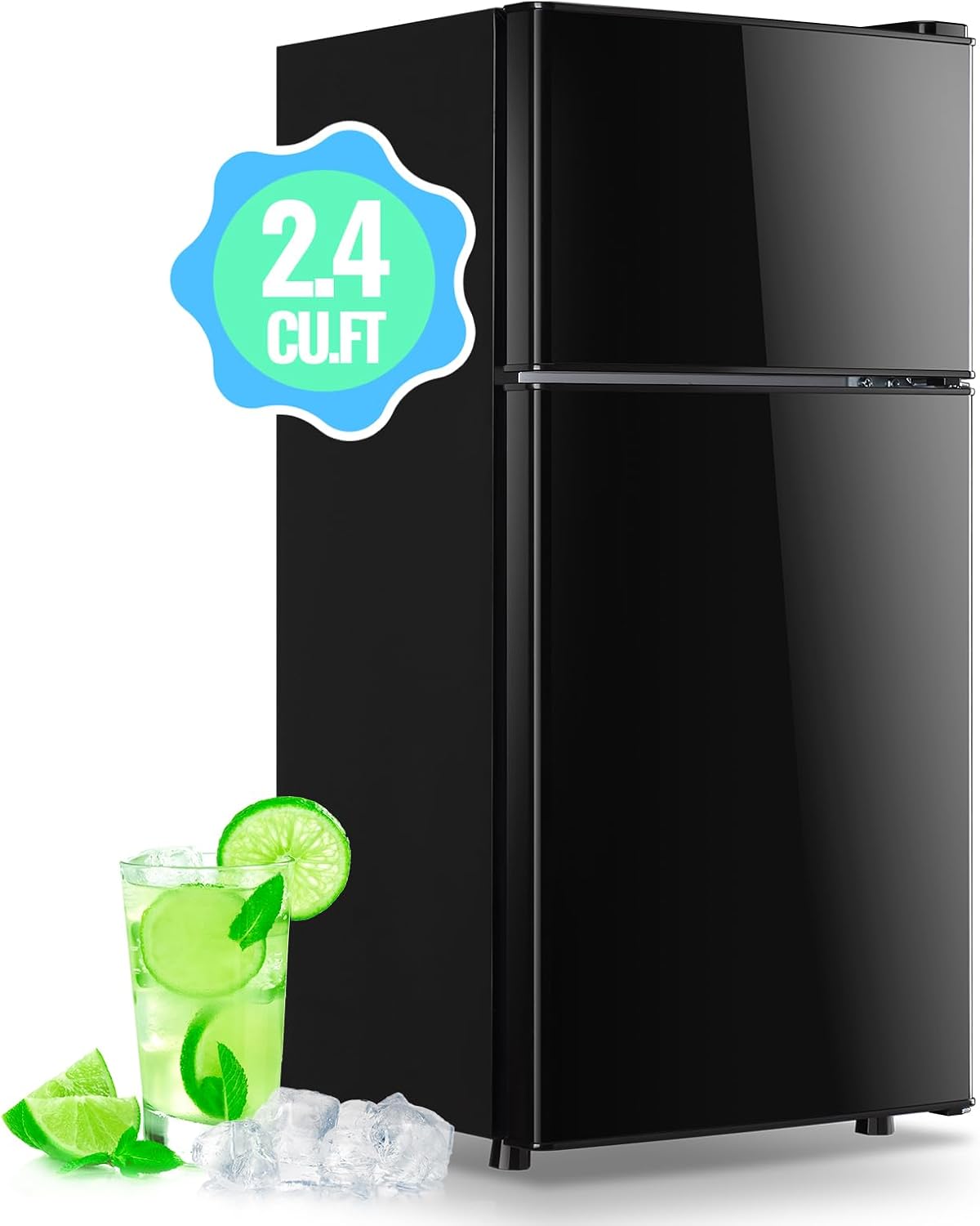 DEMULLER 45L Personal Double‑Door Mini Fridge With Freezer, Black Jansha Store