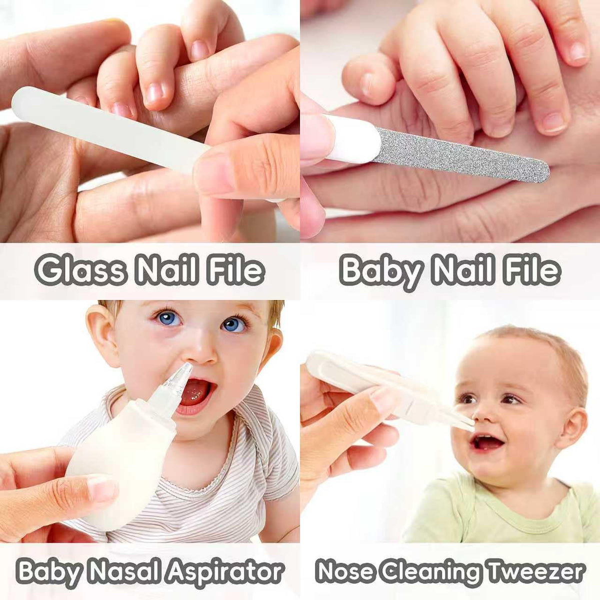 Baby Grooming Kit, Infant Safety Care Set with Hair Brush Comb Nail Clipper Nasal Aspirator,Baby Essentials Kit for Newborn Girls Boys (Grey White) Jansha Store
