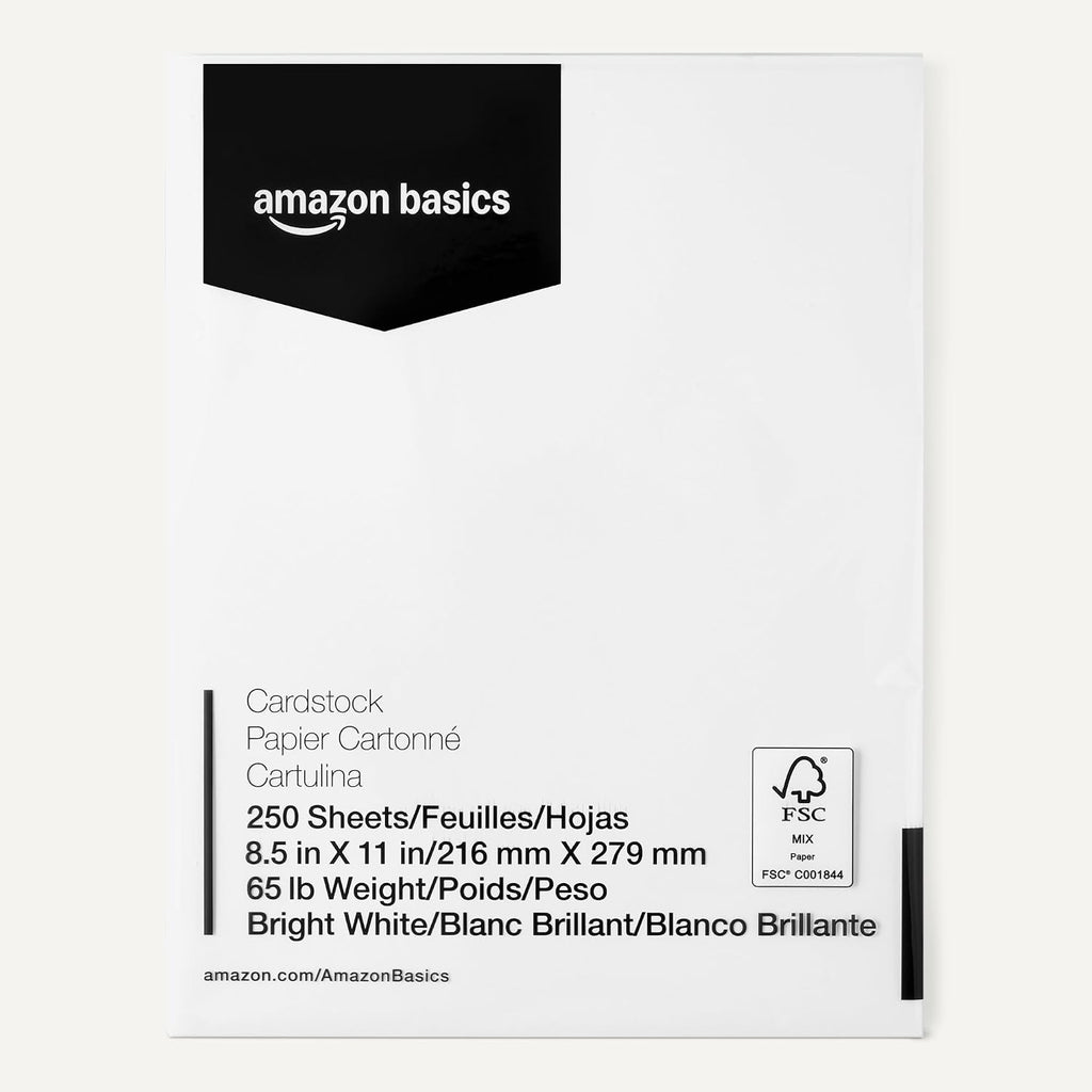 Amazon Basics Cardstock Paper, 8.5" x 11", 65 lb/176 gsm, 96 Bright White, 250 Sheets Jansha Store