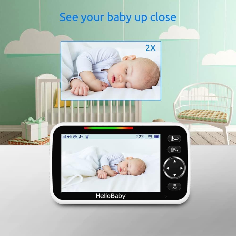 HelloBaby No WiFi Baby Monitor Camera and Audio HB6550, 5" Video Screen Jansha Store