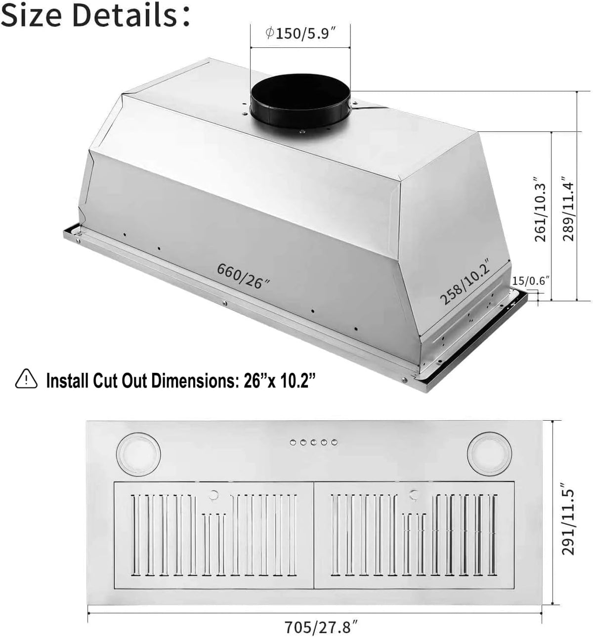 Range Hood Insert 30 inch,Stainless Steel Kitchen Vent Hood 600CFM,Built-in Kitchen Stove Hood w/Front Button Controls and Front LED Lights,Baffle Filters,Ducted/ductless Convertible Duct Jansha Store