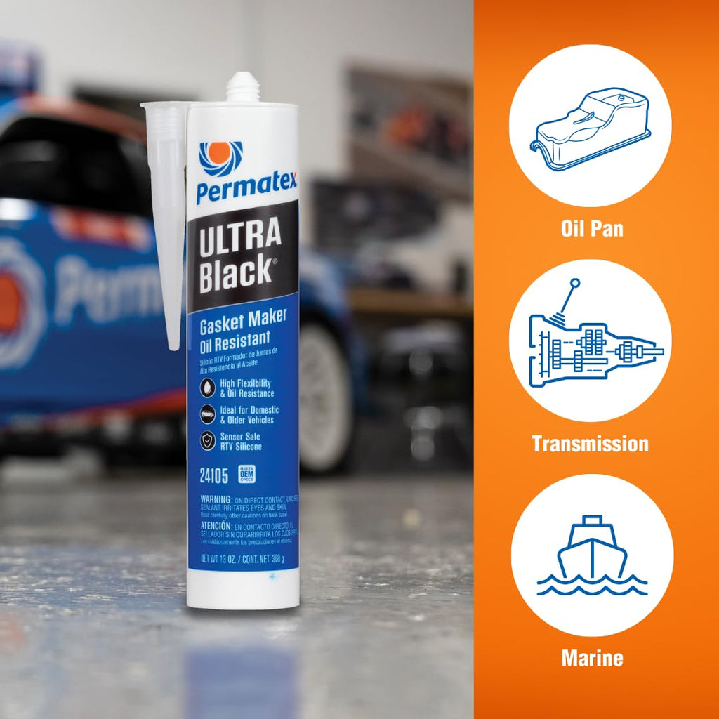 Permatex 82180 Ultra Black Maximum Oil Resistance RTV Silicone Gasket Maker, Sensor Safe and Non-Corrosive, for High Flex and Oil Resistant Applications 3 oz Jansha Store