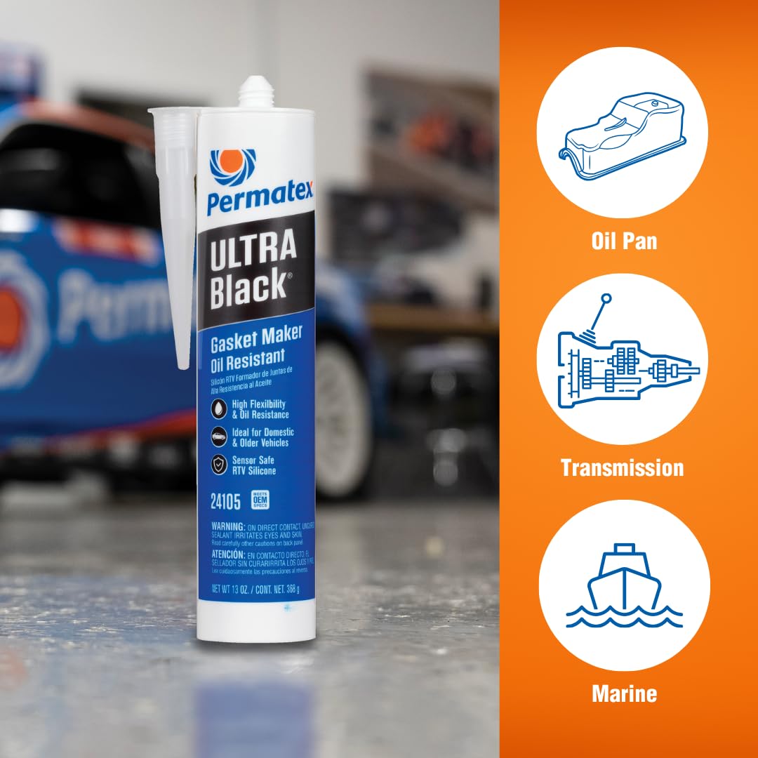 Permatex 82180 Ultra Black Maximum Oil Resistance RTV Silicone Gasket Maker, Sensor Safe and Non-Corrosive, for High Flex and Oil Resistant Applications 3 oz Jansha Store