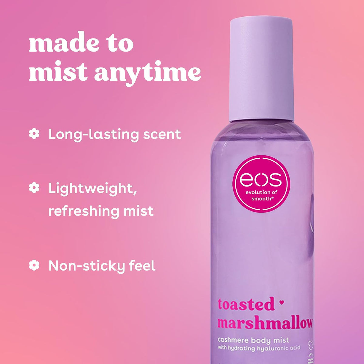 eos Cashmere Body Mist, Toasted Marshmallow, Toasted Vanilla, Sweet Marshmallow, Hair Mist, Body Spray for Women Moisturizing, Hyaluronic Acid, Vanilla Body Spray, Vegan, Cruelty-free, 6 fl oz Jansha Store